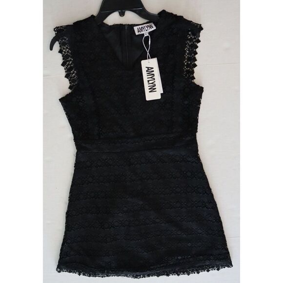 Amy Lynn AL2747 Women's Sz Large (12) Black Flutter Sleeve Lace Dress - Picture 7 of 11